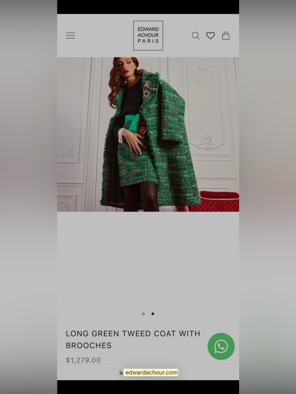 Edward Achour LONG GREEN TWEED COAT WITH BROOCHES